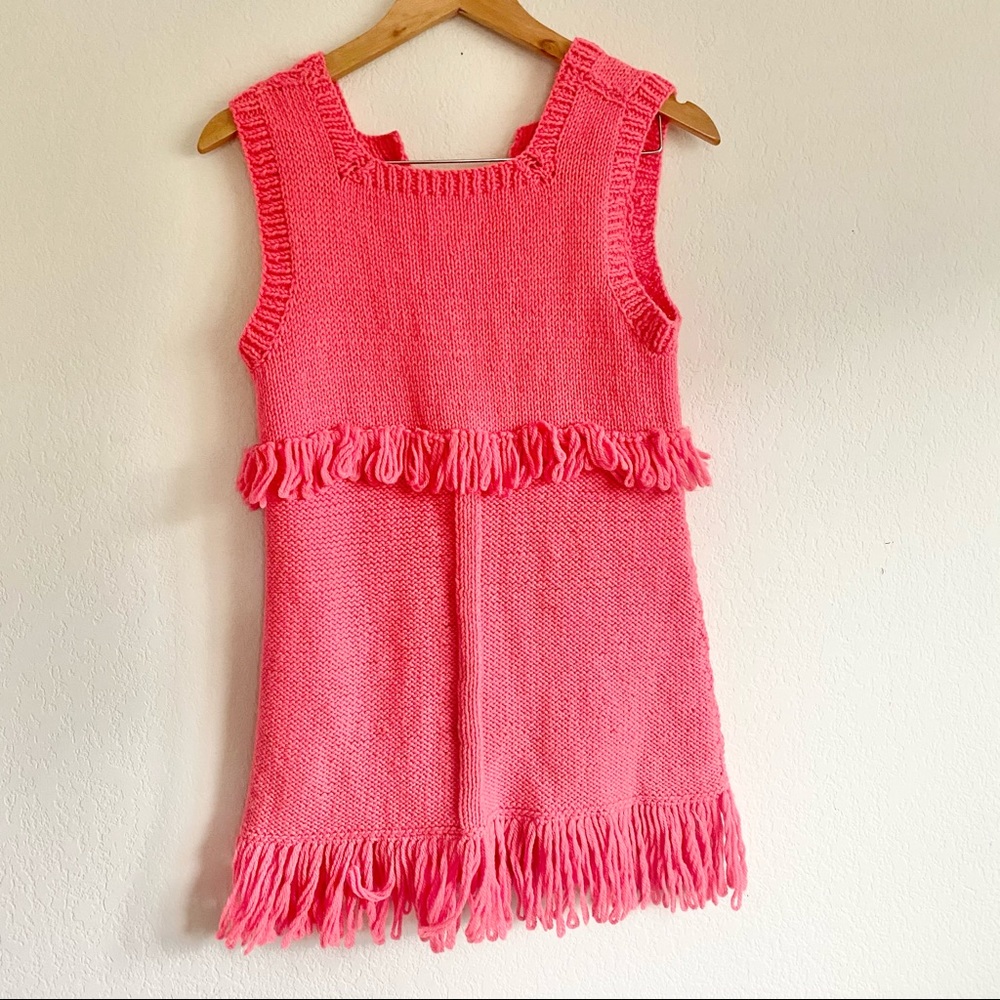 Vintage Coral Pink Fringe Knit Sweater Tank
